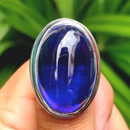 BAYAR DI TEMPAT Cincin Titanium Tanam Batu Akik King Safir Sapphire Size Besar Jumbo Siap Pakai