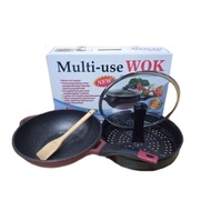 wajan wok pan + kukusan 32cm omicko tutup kaca tebal anti lengket wajan penggorengan anti lengket se