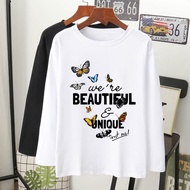  bunga rama rama grafik t-shirt lengan panjang perempuan gadis muda baju 3xl long sleeve women wanita/Muslimah