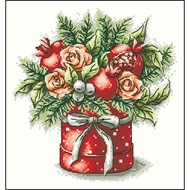 Cross Stitch Electronic Drawing Paper Repainting Source File XSD Winter Pomegranate Rose Bouquet