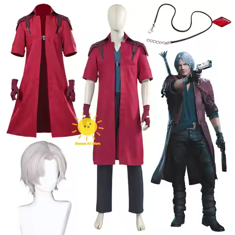 Anime Dante Cosplay Costumes Devil May Cry Cosplay Burgundy Coat Suits Necklace Wig Demon Dante Hall