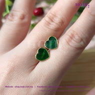 HOJB Natural Myanmar Grade-A Green Jade Heart 18K(750)Gold Earring 8mm 聚寶軒天然缅甸绿翡翠(A级玉)心形18K(750)黄金耳环