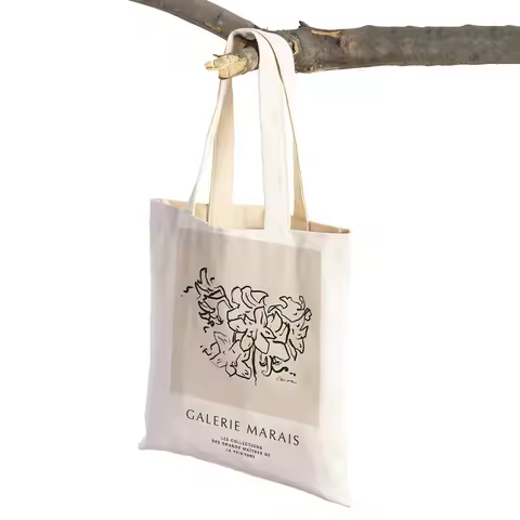 Line Face Coral Leaf Sun Supermarket Shopper Bags Nordic Girl Lady Tote Handbag Canvas Abstract Mati