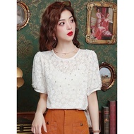 HELLO SHOP TOP HL 8759 BANGKOK PEARL FLOWER TEXTURE BLOUSE (HL8759)