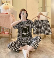 New cotton 3in1 Terno pajama set for women/ Round Neck sleepwear/ Korean nightwear/women loungewear #DR1
