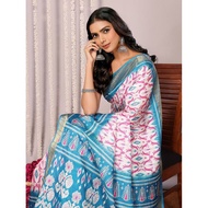 [Ready Stock-Zip & Go Saree]Teal Blue Chanderi Silk Saree with Ready Blouse, Linings