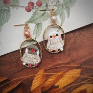 刺繡耳環 | 耳夾 / 耳釘 -籠中文雀