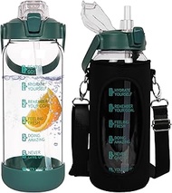 Seekua 2l Glass Water Bottle with Straw & Motivational Time Markings 2 litre Large Leakproof Gym Dri