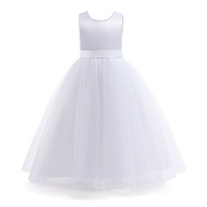 ZZOOI First Commuion White Costume For Teen Girls Princess Gown Party Wear Big Bow Sleeveless Tulle 