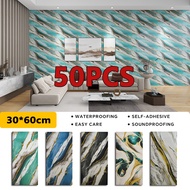 50PCS 30x60cm Self adhesive Marble Wall Stickers 3D aterproof Pvc Wall Panel Wallpaper Design Wall