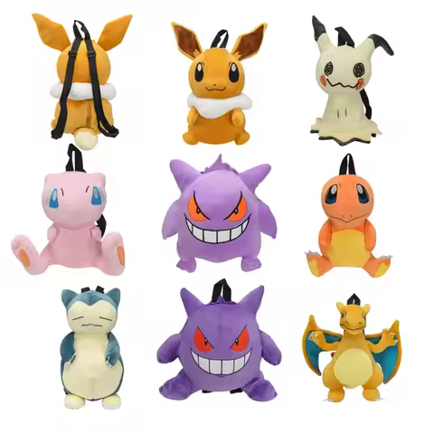 Gengar Mimikyu Eevee Snorlax Charmander Charizard Mew Rowlet Plush Backpack Stuffed Toys Shoulder Ba