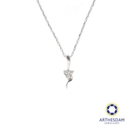 Arthesdam Jewellery 9K White Gold 3Diamond Flower Pendant Chain Set 0.03CT