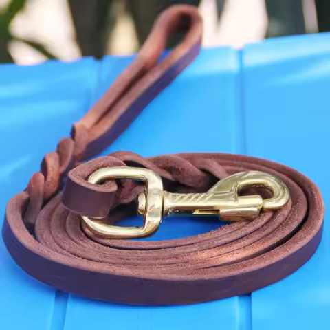 German Shepherd Leather Rope Golden Head Layer with Bovine Pila Large Dog Leash Outdoor Traction Bel