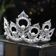 Bridal Crown Wedding Headdress Baroque Silver White Leaf Symmetrical Headband Photo Studio Photo Wed