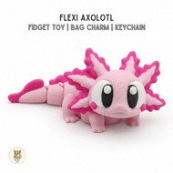 Flexi Axolotl Fidget Toy | Articulated Flexi Pet Bag Charm & Keychain | Cute Desk Accessory Stress R