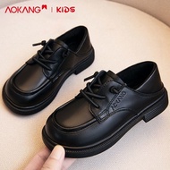 Okcom Boys Leather Shoes Genuine Leather Soft Sole Performance Shoes Black Boy British Style Childre