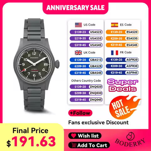 Boderry LANDMASTER Field Watches Titanium Automatic For Seiko Movement Sport 100M Waterproof Outdoor