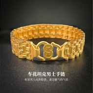 Men Wide Version Car Flower Watch Chain 24k Gold Plated Bracelet Tank Chain Sand Gold Domineering Br