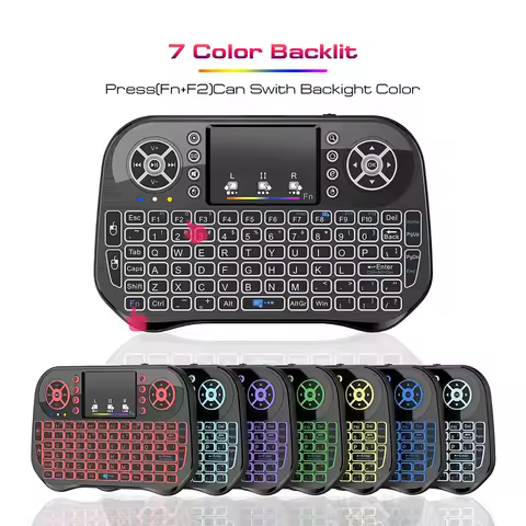 I10 Air Mouse Keyboard 7 Color Backlit 2.4G Mini Wireless Keyboard Rechargeable Bluetooth-compatible