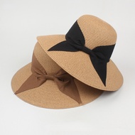 Women Wide Brim Straw Foldable Roll Up Hat Fedora Summer Beach Sun Hat Sun Protection Straw Hat With Bow Tie