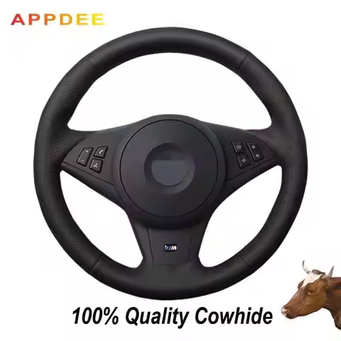 APPDEE Black Genuine Leather Car Steering Wheel Cover for BMW E60 530i E63 E64 635D M5 2005 2007 200