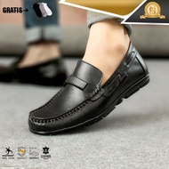 SEPATU PANTOFEL KULIT PRIA SLIP ON ANTI LICIN KERJA KANTOR KONDANGAN WARNA COKELAT HITAM PANSUS LOAF
