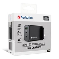 Verbatim 3 Port 65W PD 3.0 &amp; QC 3.0 GaN 充電器 (66716)