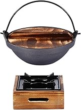 BESPORTBLE Sukiyaki Stovetop Griddle Japanese Hot Pot Cast Iron Pot Japanese Cast Iron Nabe Pot Cooking Stock Pot Korean Soup Pot Korean Ramen Bowl Iron Stock Pot Nabemono Oven Wooden