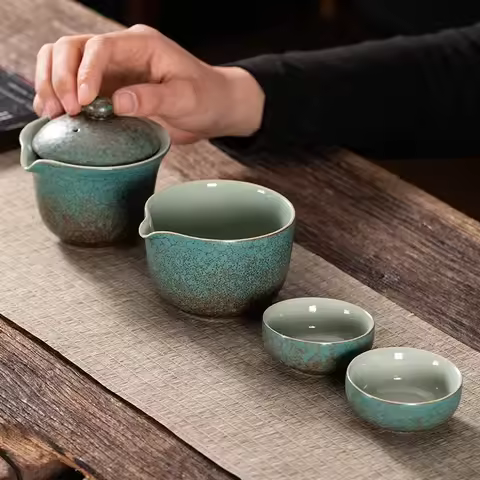 Chinese Travel Tea Set Kung Fu Tea Set Ceramic Portable Teapot Porcelain Teaset Gaiwan Ceremony Tea 