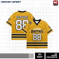 Jersey Baju Wanita/Pria Boston Bruins Hockey Yellow Custom Zumba Badminton Tennis Futsal Volly GRATI