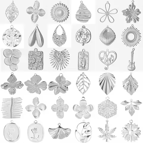 7Pcs/Lot Mix Styles Personality Flower Ginkgo Maple Leaves Charms Jewelry DIY Hip Hop Musical Guitar