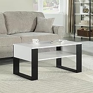 CENSI 36-Inch Coffee Table for Living Room, Modern Black and White Center Table with Open Storage Sh