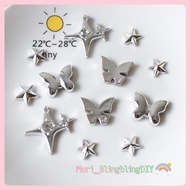 (C701) Set of 3 Silver Butterfly Star Charm Accessories [No Attachment Button]