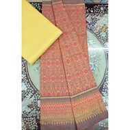 (Fabric Set) Silk Fabric Raised With Glass Beads Natural Color (2 Meter Patterned + 2 Plain Color) R