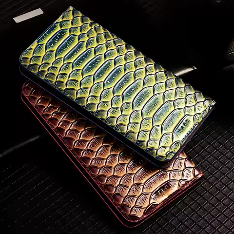 Snake Texture Genuine Leather Flip Case For vivo iQOO Z1 Z1x Z3 Z5 Z5x Z6 Pro U1 U1x U3 U3x U5 U5x U