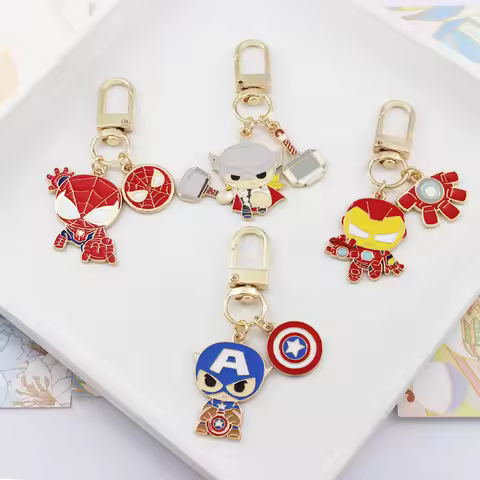 4pcs SpiderMan IronMan Captain America Metal Keychain, Kawaii Bag Pendant Accessories, Cartoon Toys,