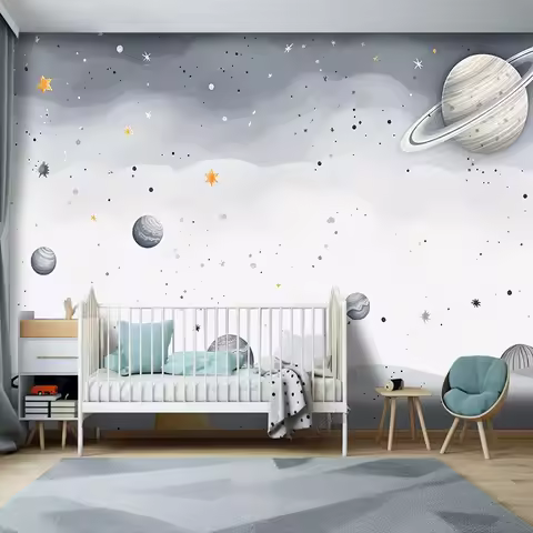 Custom Mural Wallpaper Cartoon Children's Room Kindergarten Cosmic Starry Sky Interior Background Wa