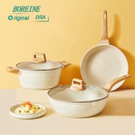 BOREINE Non Stick Stir-Fry Pan Wok Saucepan Soup Pot Cookware Set Ceramic Coating 415℃ (24/28/30cm)