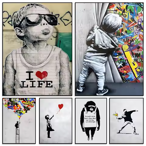 Banksy Street Graffiti Canvas Painting Girl with Balloon Follow Your Dreams Monkey Art Poster Prints
