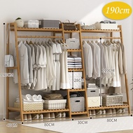 Solid Wood Almari Baju Kayu Buluh Penyangkut Pakaian Wooden Bamboo Wardrobe Clothes Rack Storage with Hook Hanger