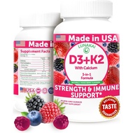Lunakai USA Made Vitamin D3 K2 Gummies with Calcium for Women, Men & Kids - 3-in-1 Supplement for Bo