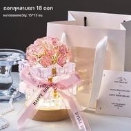 โคมไฟตั้งโต๊ะดอกกุหลาบ DIY แฮนด์เมด ของขวัญวันเกิดสำหรับผู้หญิง โคมไฟ LED ไฟตั้งโต๊ะแบบควบคุมแสงไฟฟ้