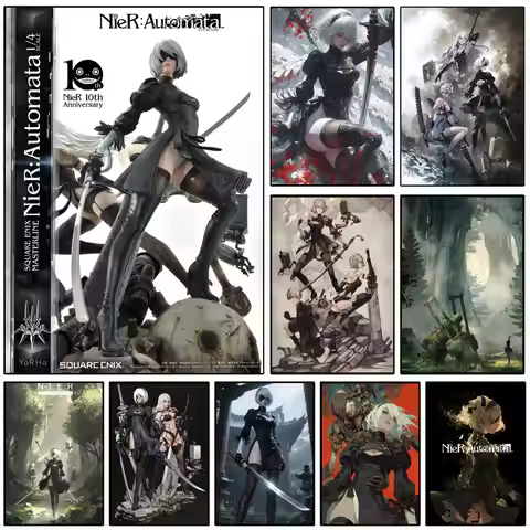 Anime N-NieR Automata Poster Self-adhesive Art Waterproof Paper Sticker Coffee House Wall Decor