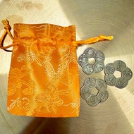 [ feng shui ] Brocade bag and 3 3cm antique apricot flower coins for feng shui decoration
