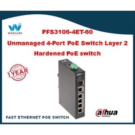 Dahua Unmanaged 4-Port PoE Switch Layer 2 Hardened PoE switch - PFS3106-4ET-60