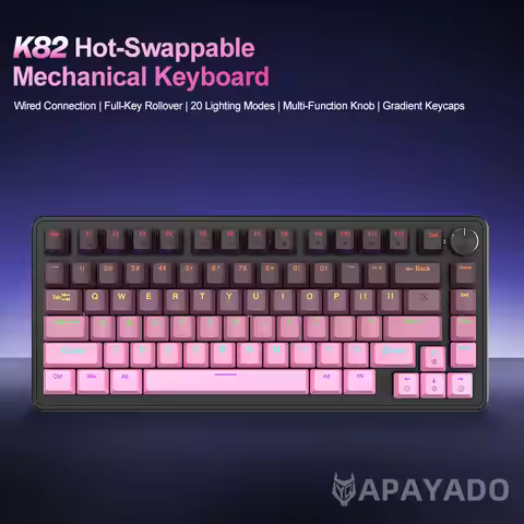 K82 Mechanical Keyboard,Cool Backlight,Multifunctional Knob ,Full Key Hot Swappable,Wired Connection