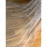 Bridal Long Cape Scattered Pearls Cathedral Length Shoulder Beaded Wedding Veil With Comb