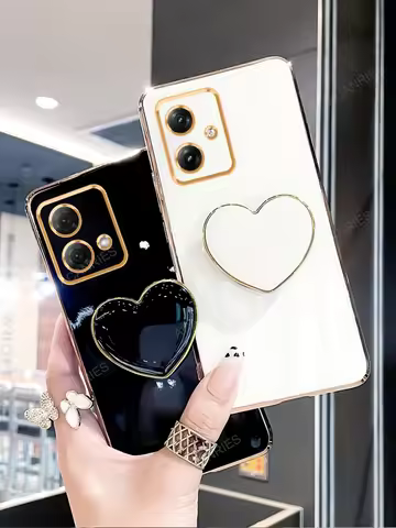 G 54 84 Luxury Plating Phone Holder Case For Motorola Moto G84 G54 5G Love Heart Stand Soft Silicone