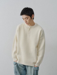 日系復古 POLO領羊毛針織衫 寬鬆毛衣 白/咖/黑