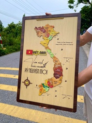 Bản đồ gỗ Việt Nam - tranh 3D 34 tỉnh thành mới in rõ nét những địa danh tranh decor treo tường tran